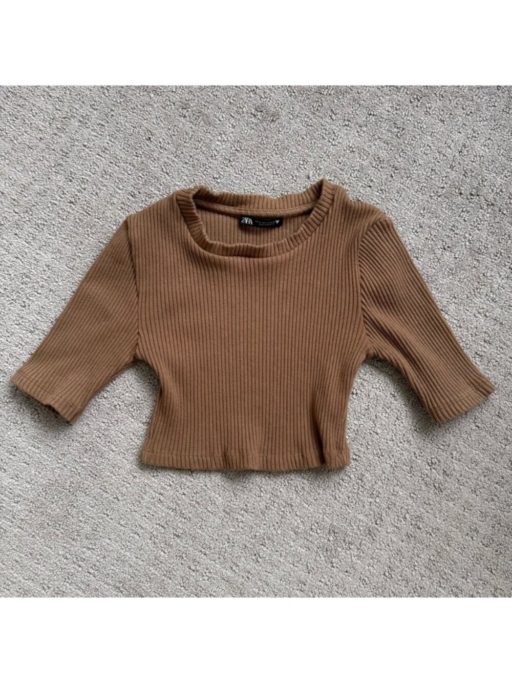 Brown Ribbed Crop Top - Picture 1 of 2
